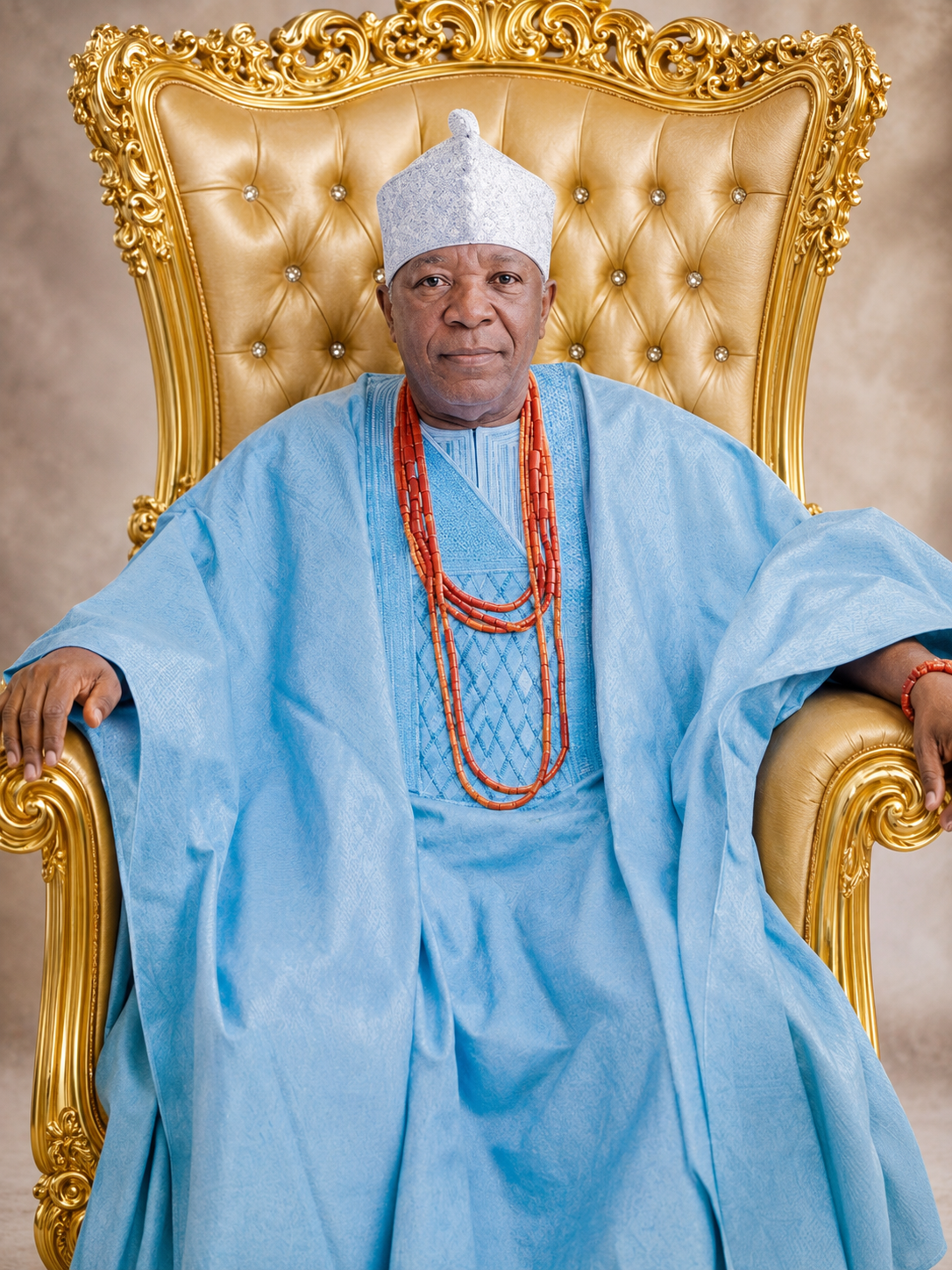 Late Oba Dr. Olusegun Salau seated in royal attire